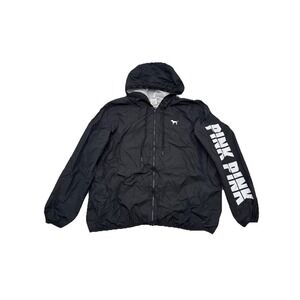 Victoria's Secret PINK Hoodie Jacket Full Zip Black Windbreaker Rain Size XS-S